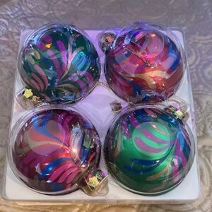 VTG 1994 House of Lloyd Fiesta 3" Ball Christmas Ornaments Set of 4 Hand Painted
